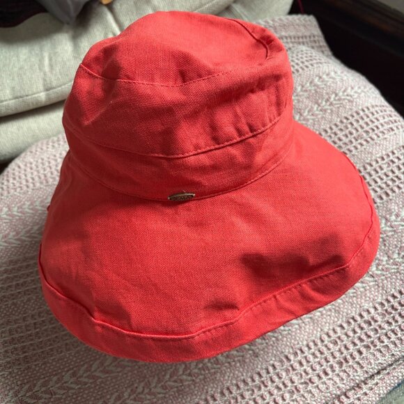 Scala Lanikai coral cotton canvas sun hat spf 50 summer vacay beach pool - Picture 7 of 7